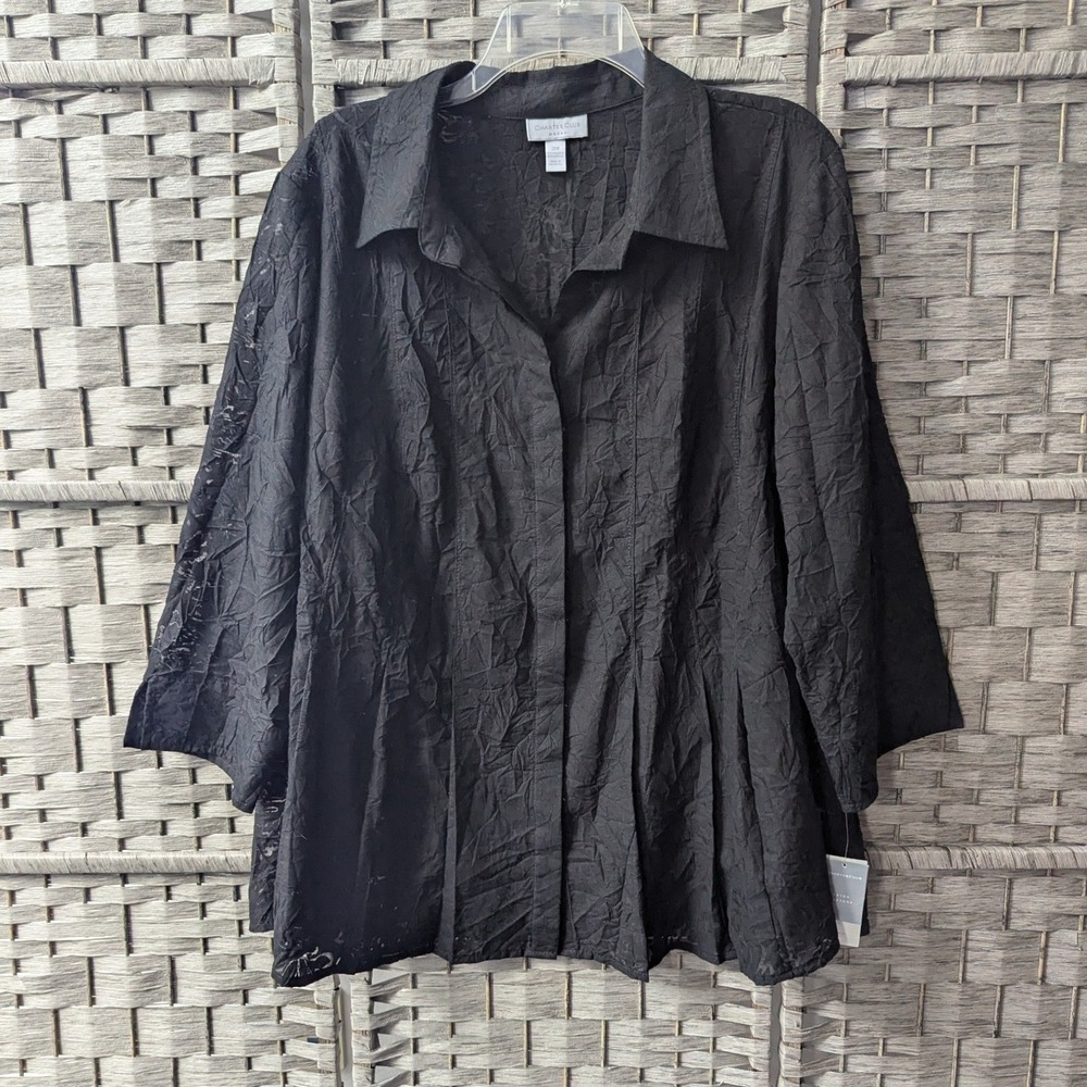 Button Up Blouse Black Burnout Floral Shirt Sz 20W Whimsigoth Lightweight